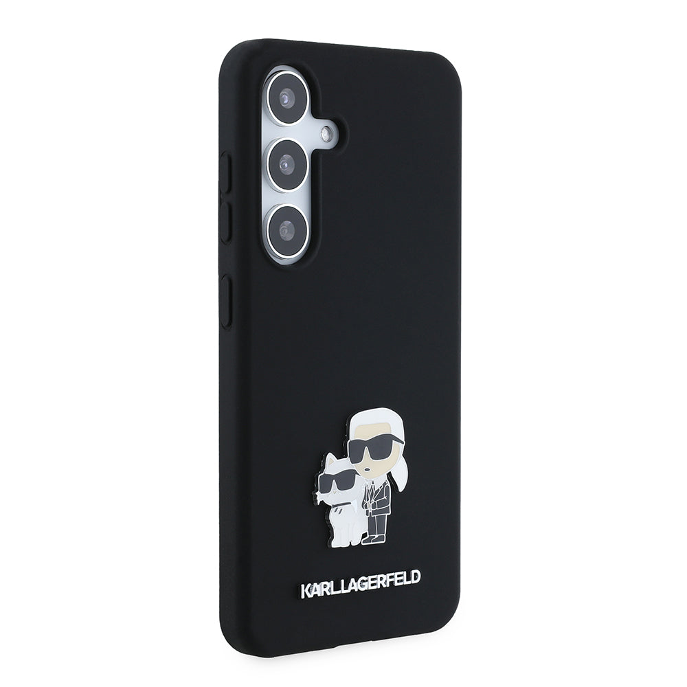 Capa para Samsung Galaxy S24 S921, Karl Lagerfeld, Silicone Karl & Choupette Metal, Preta