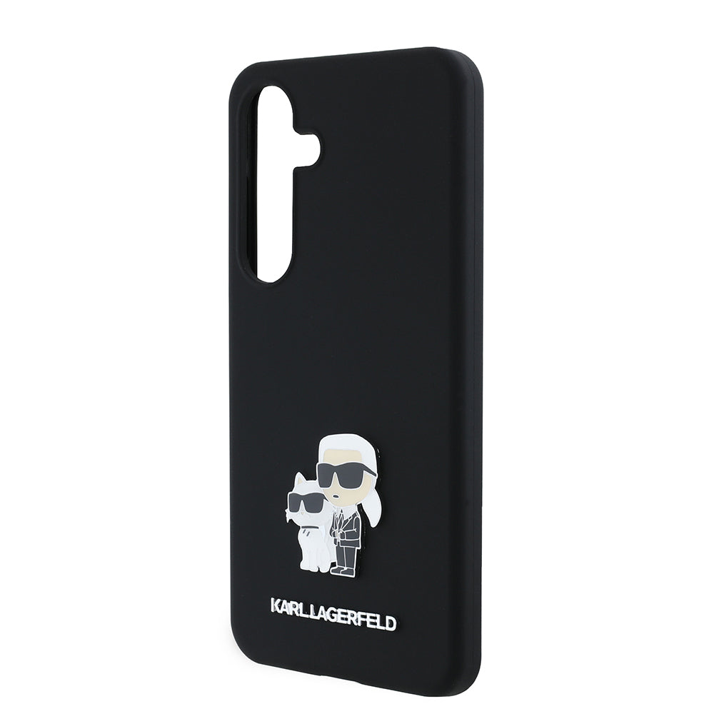 Capa para Samsung Galaxy S24 S921, Karl Lagerfeld, Silicone Karl & Choupette Metal, Preta