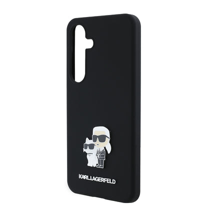 Capa para Samsung Galaxy S24 S921, Karl Lagerfeld, Silicone Karl & Choupette Metal, Preta