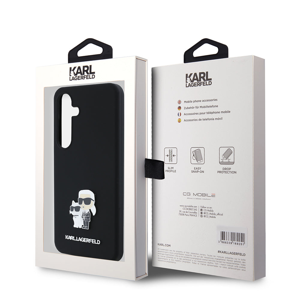 Capa para Samsung Galaxy S24 S921, Karl Lagerfeld, Silicone Karl & Choupette Metal, Preta
