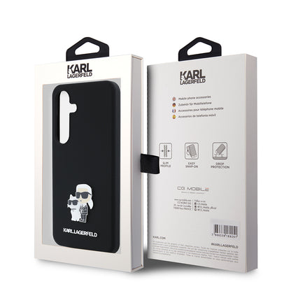 Capa para Samsung Galaxy S24 S921, Karl Lagerfeld, Silicone Karl & Choupette Metal, Preta