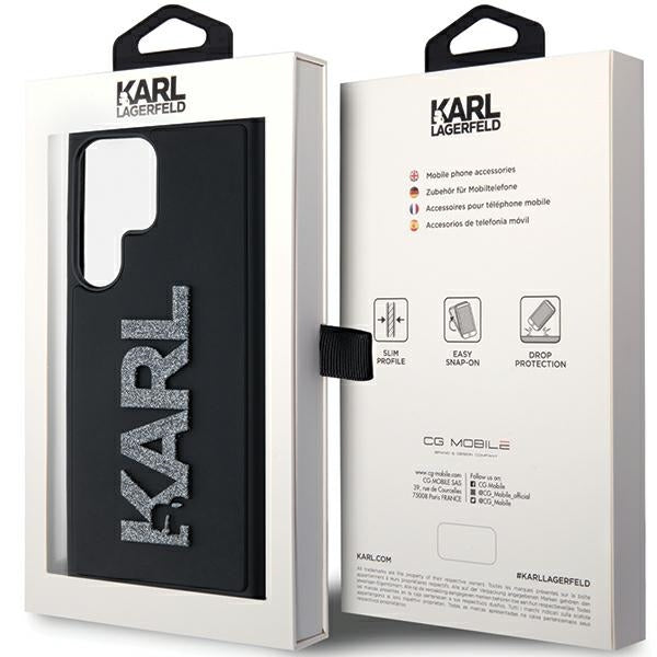 Capa para Samsung Galaxy S24 Ultra S928, Karl Lagerfeld, Logo de Borracha com Glitter 3D, Preta