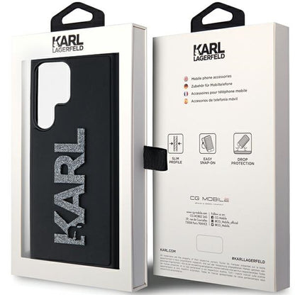 Capa para Samsung Galaxy S24 Ultra S928, Karl Lagerfeld, Logo de Borracha com Glitter 3D, Preta