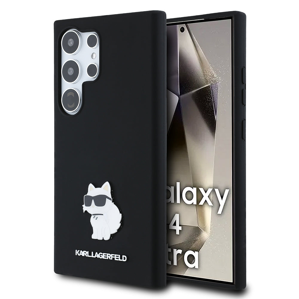 Capa para Samsung Galaxy S24 Ultra S928, Karl Lagerfeld, Silicone Choupette Metal, Preta