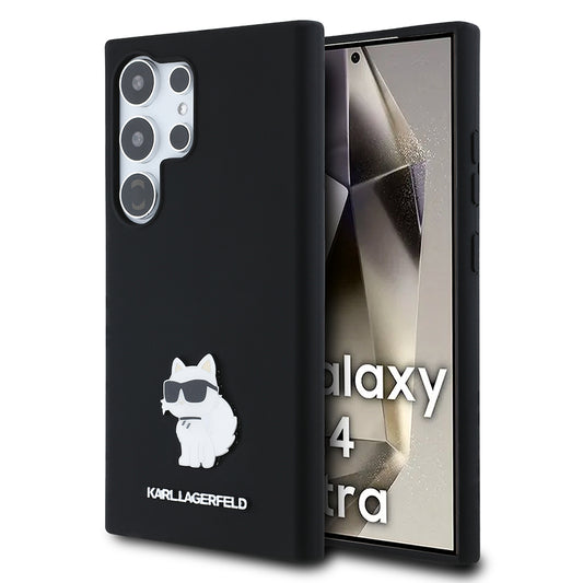 Capa para Samsung Galaxy S24 Ultra S928, Karl Lagerfeld, Silicone Choupette Metal, Preta