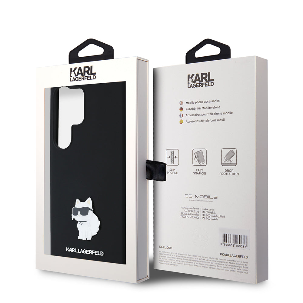 Capa para Samsung Galaxy S24 Ultra S928, Karl Lagerfeld, Silicone Choupette Metal, Preta