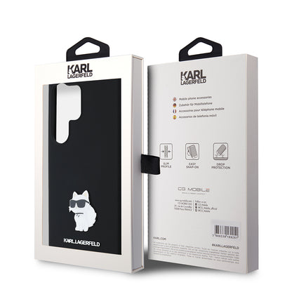 Capa para Samsung Galaxy S24 Ultra S928, Karl Lagerfeld, Silicone Choupette Metal, Preta