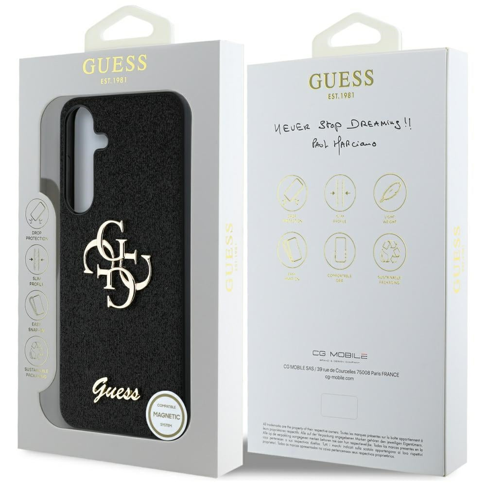 Capa para Samsung Galaxy S25+ S936, Guess, Glitter Big 4G Script, Preta