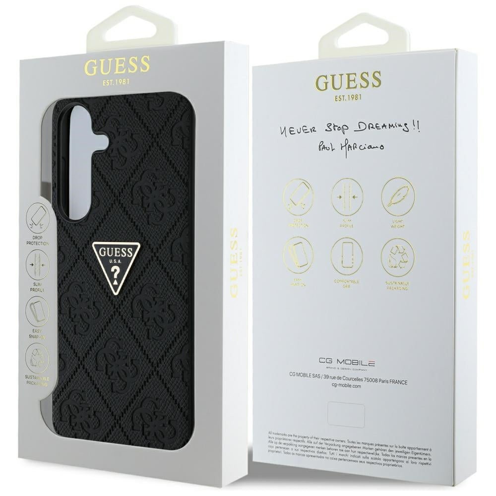 Capa para Samsung Galaxy S25 S931, Guess, Grained Hot Stamp 4G Triangle, Preta