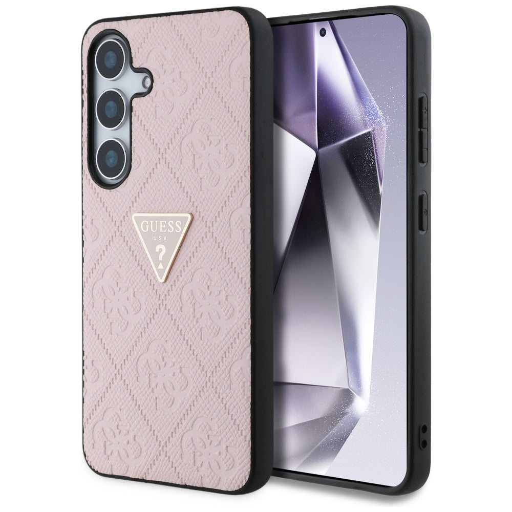 Capa para Samsung Galaxy S25 S931, Guess, Grained Hot Stamp 4G Triangle, Rosa