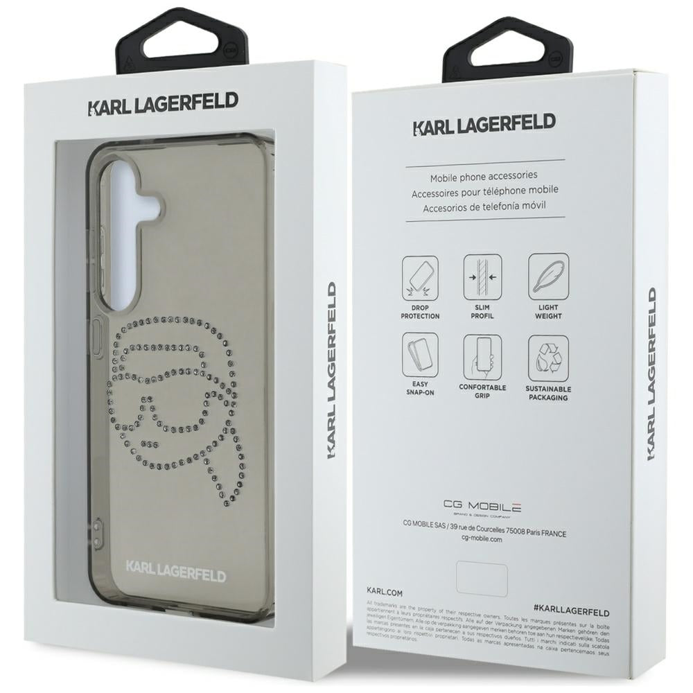 Capa para Samsung Galaxy S25 S931, Karl Lagerfeld, IML Rhinestones Karl's Head, Preta