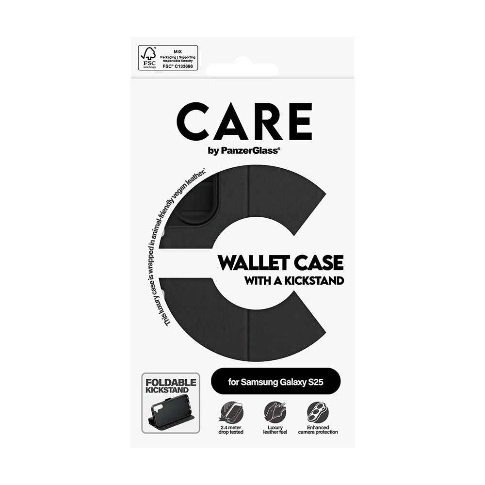 Capa para Samsung Galaxy S25 S931, PanzerGlass, com Suporte Kickstand Wallet, Preta