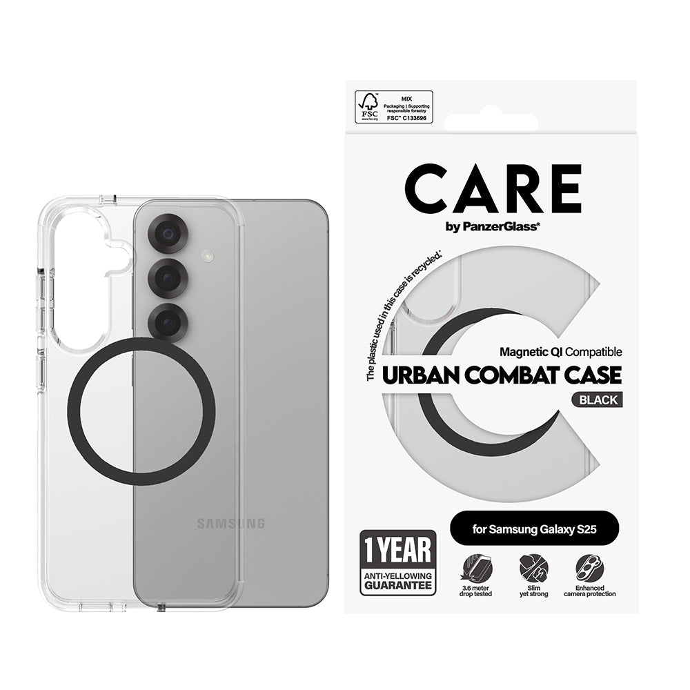 Capa para Samsung Galaxy S25 S931, PanzerGlass, Care Urban Combat, Transparente Preta
