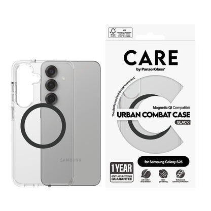 Capa para Samsung Galaxy S25 S931, PanzerGlass, Care Urban Combat, Transparente Preta