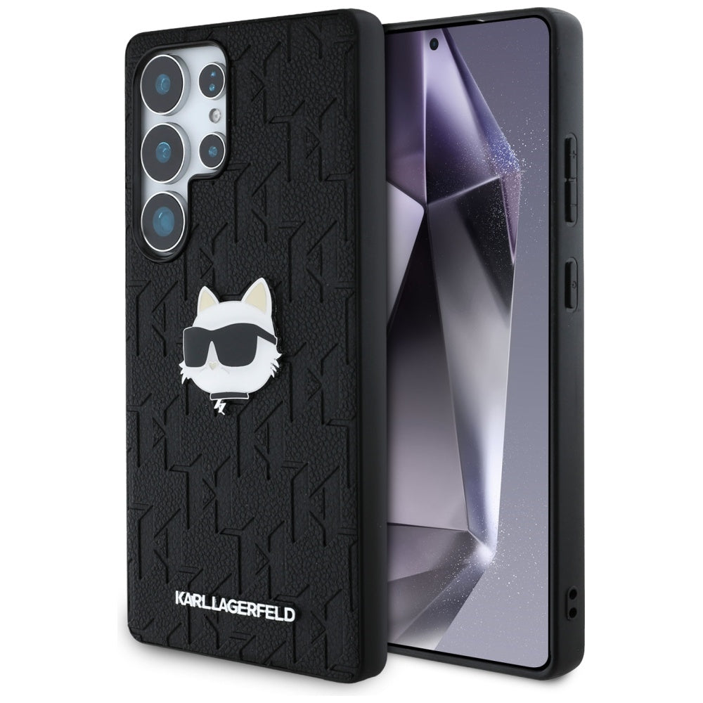 Capa para Samsung Galaxy S25 Ultra S938, Karl Lagerfeld, Monograma Cabeça de Choupette, Preta