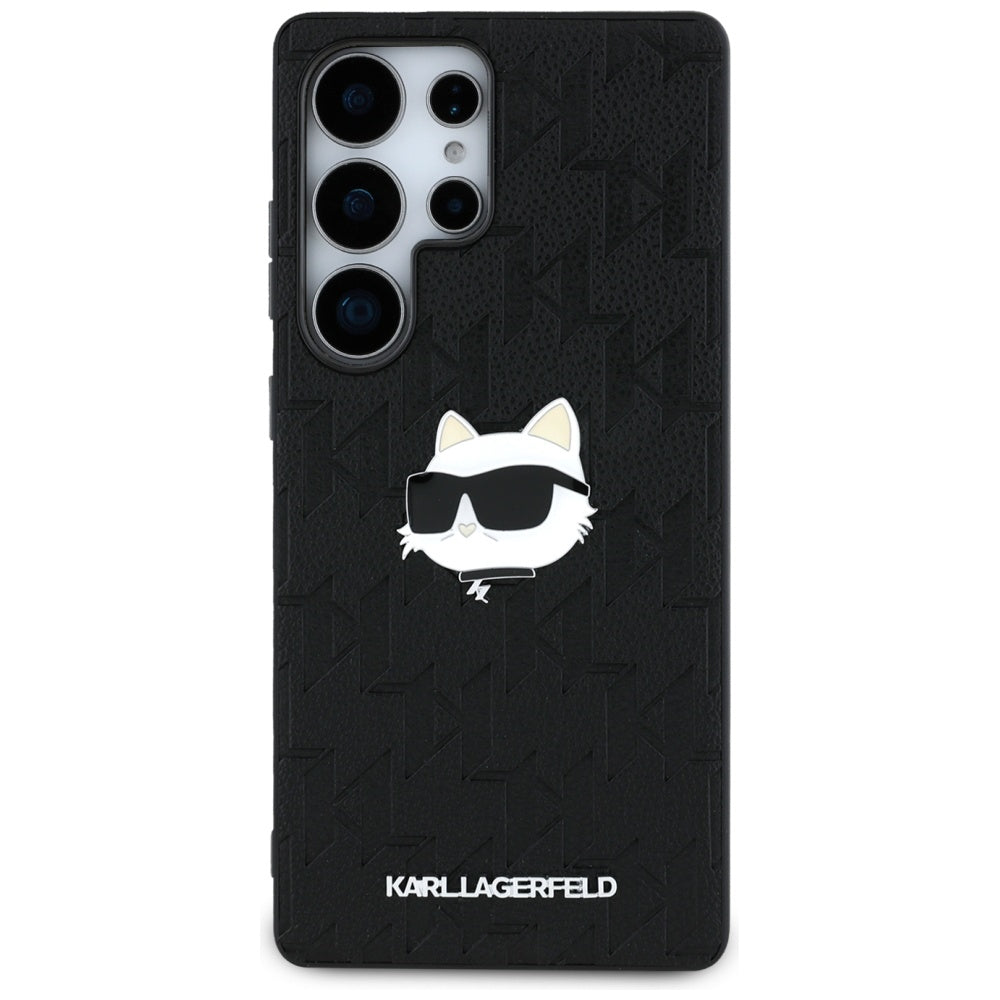 Capa para Samsung Galaxy S25 Ultra S938, Karl Lagerfeld, Monograma Cabeça de Choupette, Preta