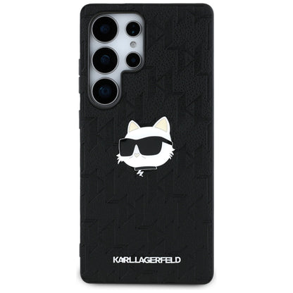 Capa para Samsung Galaxy S25 Ultra S938, Karl Lagerfeld, Monograma Cabeça de Choupette, Preta