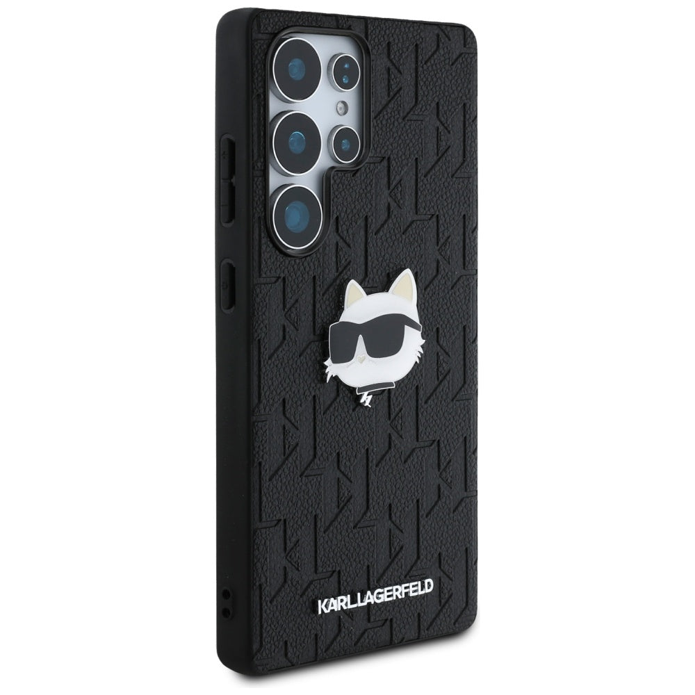 Capa para Samsung Galaxy S25 Ultra S938, Karl Lagerfeld, Monograma Cabeça de Choupette, Preta