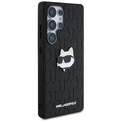 Capa para Samsung Galaxy S25 Ultra S938, Karl Lagerfeld, Monograma Cabeça de Choupette, Preta