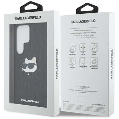 Capa para Samsung Galaxy S25 Ultra S938, Karl Lagerfeld, Monograma Cabeça de Choupette, Preta