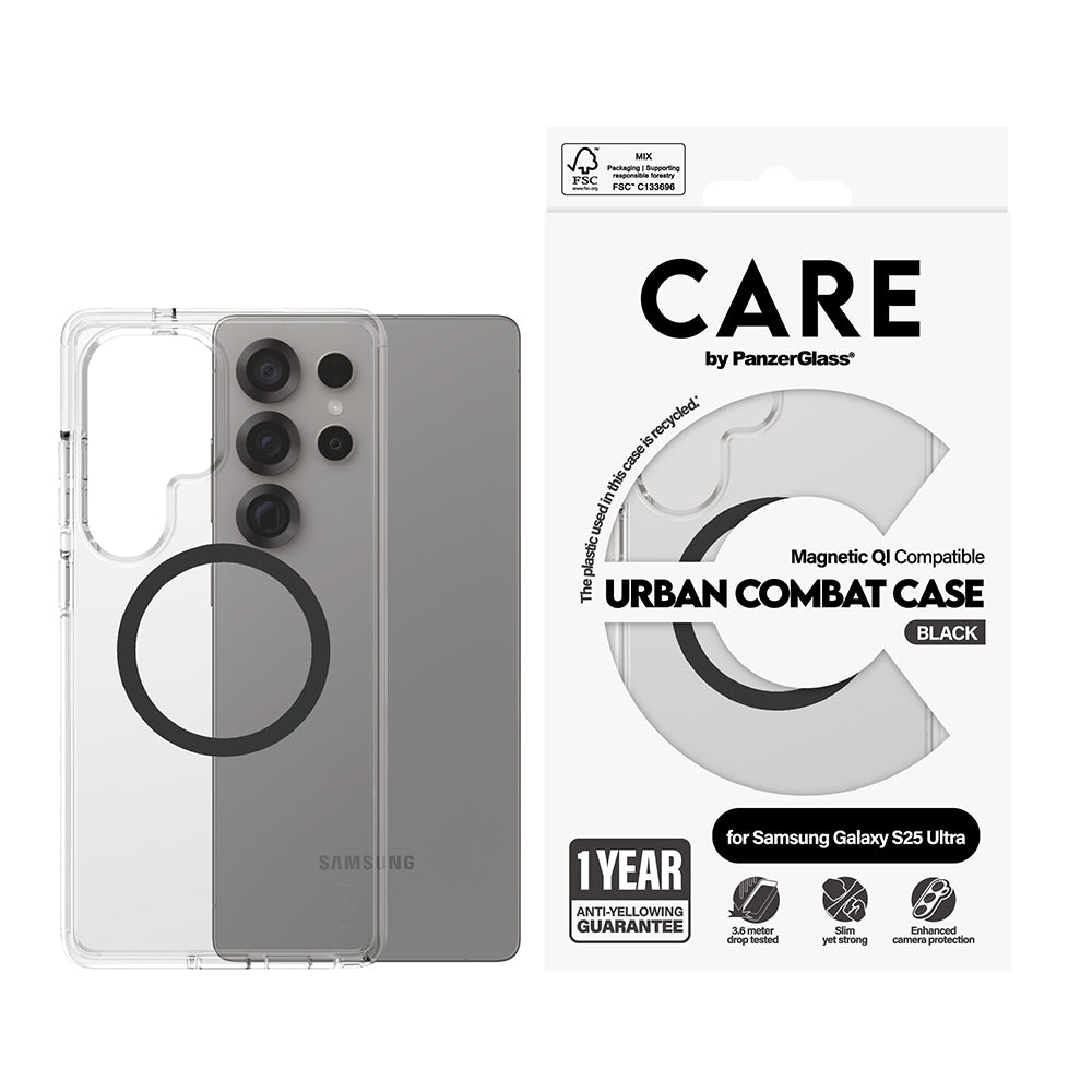 Capa para Samsung Galaxy S25 Ultra S938, PanzerGlass, Care Urban Combat, Transparente Negra