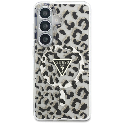 Capa MagSafe para Samsung Galaxy S26 S942, Guess, Padrão Leopardo IML, Preta