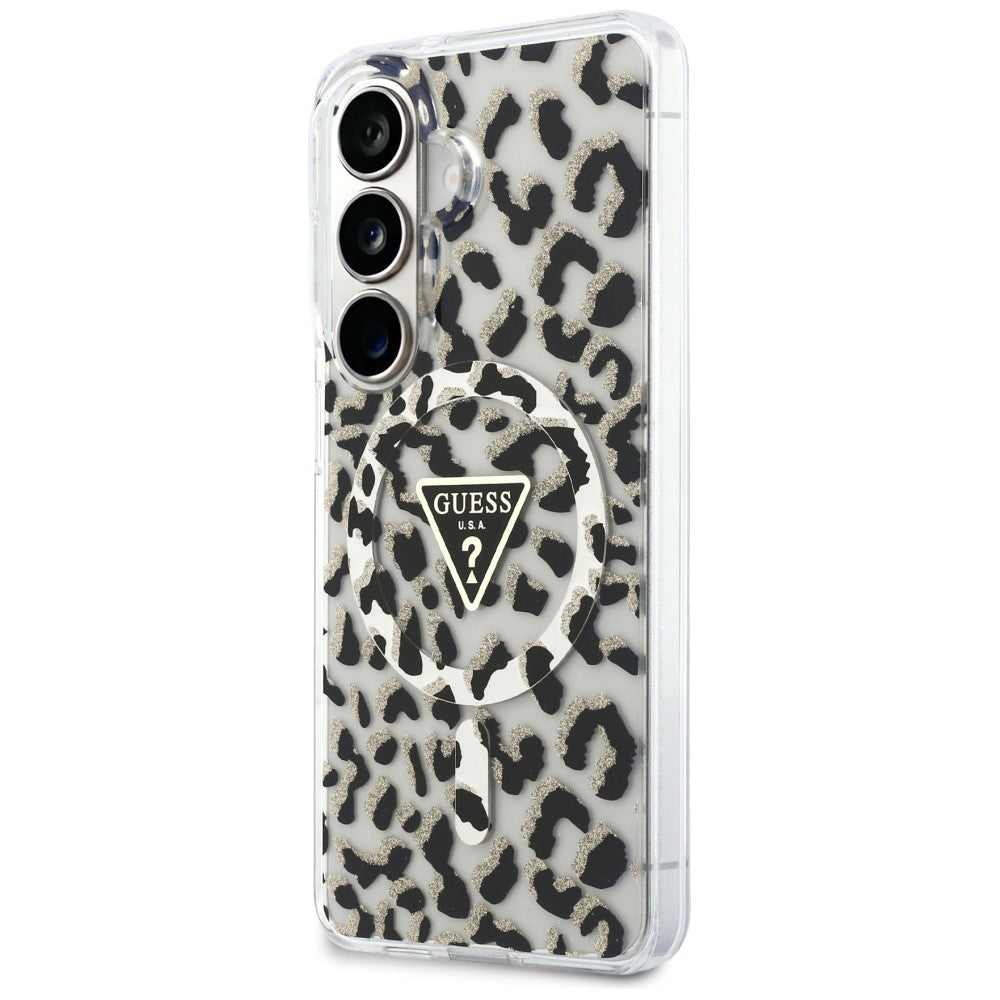Capa MagSafe para Samsung Galaxy S26 S942, Guess, Padrão Leopardo IML, Preta