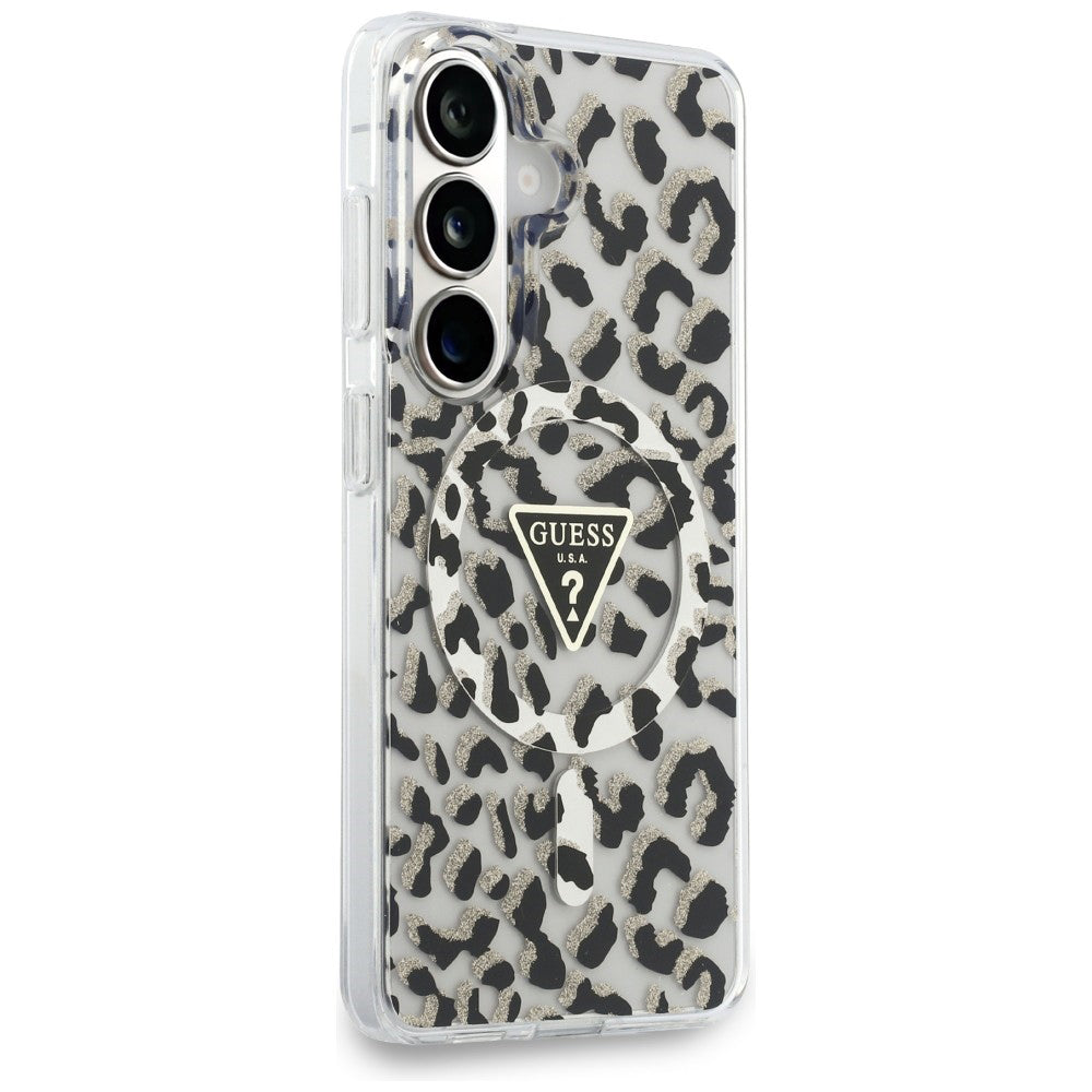 Capa MagSafe para Samsung Galaxy S26 S942, Guess, Padrão Leopardo IML, Preta