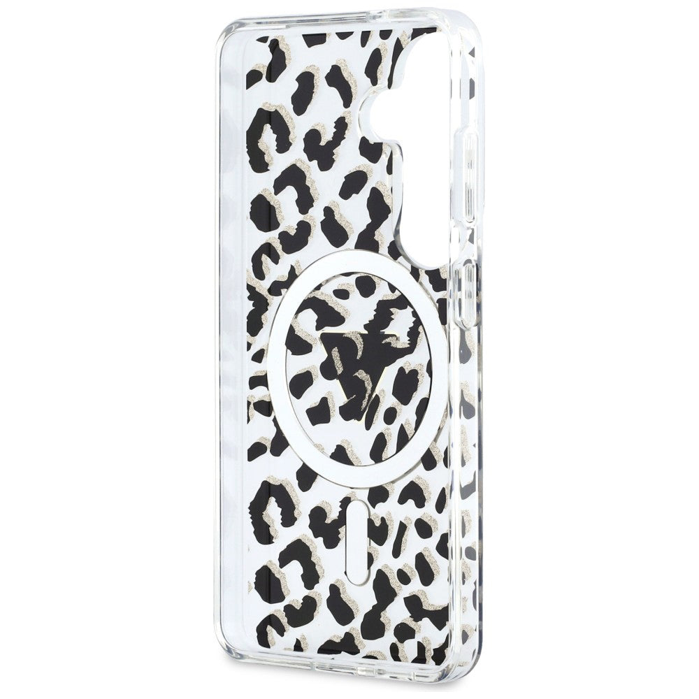 Capa MagSafe para Samsung Galaxy S26 S942, Guess, Padrão Leopardo IML, Preta