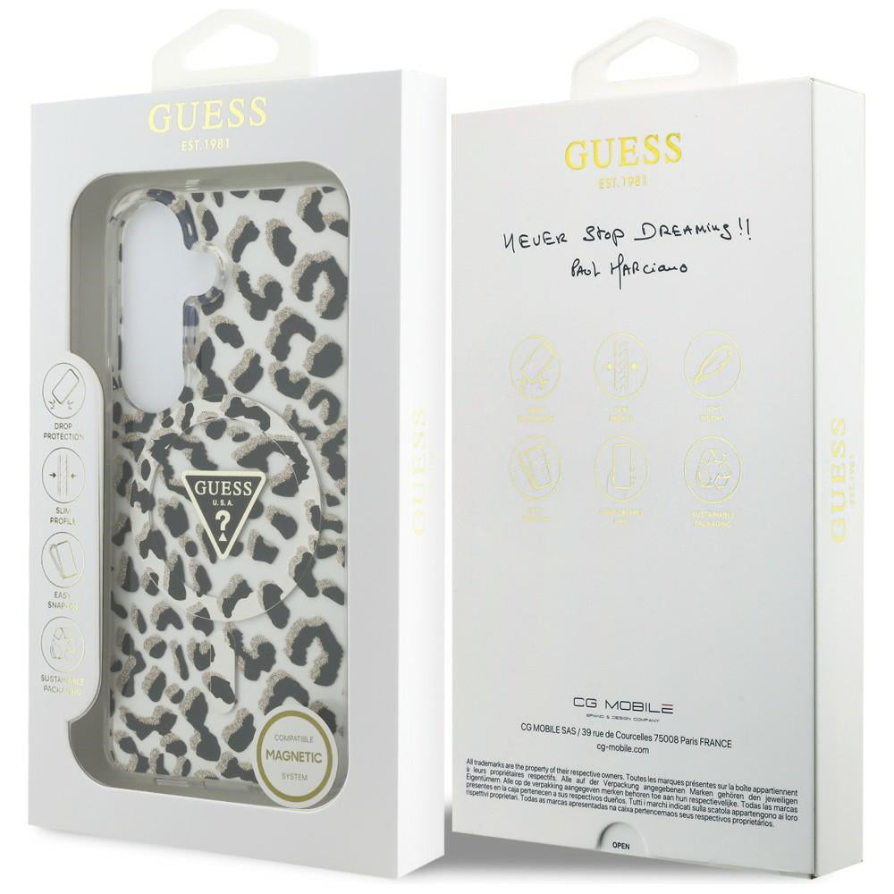 Capa MagSafe para Samsung Galaxy S26 S942, Guess, Padrão Leopardo IML, Preta