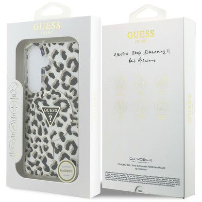 Capa MagSafe para Samsung Galaxy S26 S942, Guess, Padrão Leopardo IML, Preta