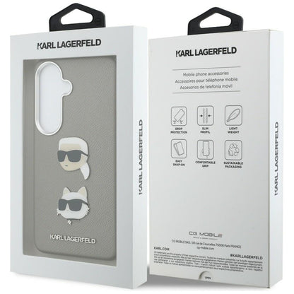 Capa para Samsung Galaxy S26 S942, Karl Lagerfeld, Saffiano Karl & Choupette's Head Pin, Cinza