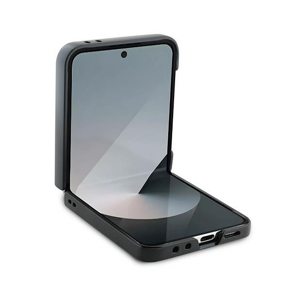 Capa para Samsung Galaxy Z Flip7 FE F761 / Z Flip6 F741, Karl Lagerfeld, Saffiano Karl & Choupette Metal, Preta.