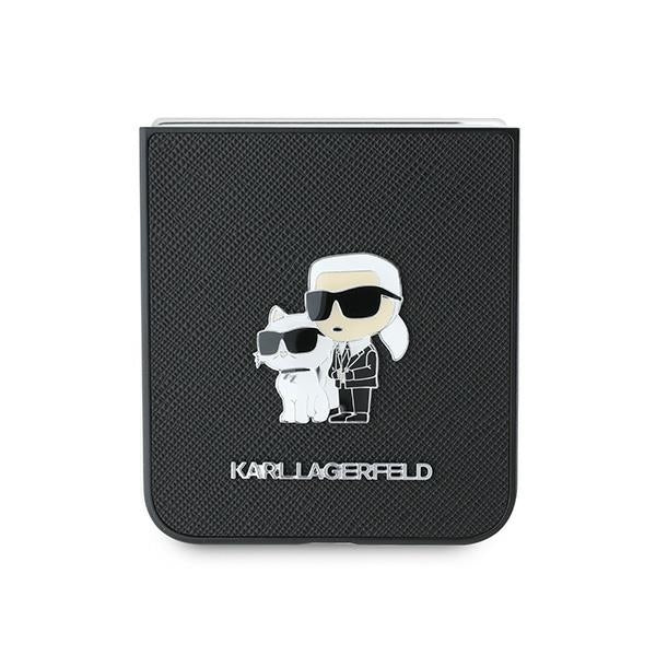 Capa para Samsung Galaxy Z Flip7 FE F761 / Z Flip6 F741, Karl Lagerfeld, Saffiano Karl & Choupette Metal, Preta.