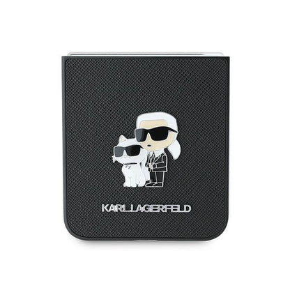 Capa para Samsung Galaxy Z Flip7 FE F761 / Z Flip6 F741, Karl Lagerfeld, Saffiano Karl & Choupette Metal, Preta.