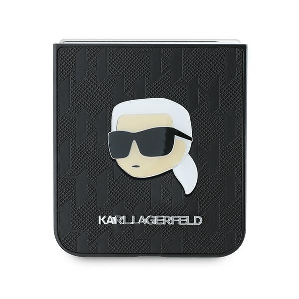 Capa para Samsung Galaxy Z Flip7 FE F761 / Z Flip6 F741, Karl Lagerfeld, Saffiano Monogram Karl's Head Metal, Preta