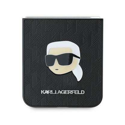 Capa para Samsung Galaxy Z Flip7 FE F761 / Z Flip6 F741, Karl Lagerfeld, Saffiano Monogram Karl's Head Metal, Preta