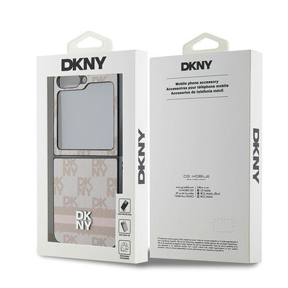 Capa para Samsung Galaxy Z Flip7 FE F761 / Z Flip6 F741, DKNY, Estampa de Listras Xadrez, Rosa