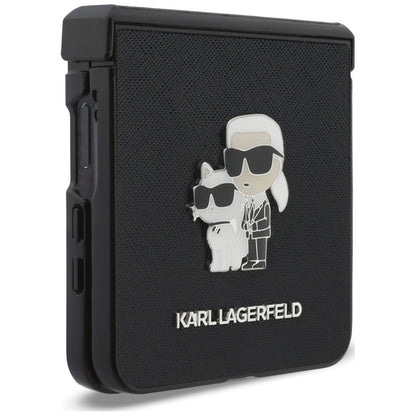 Case for Samsung Galaxy Z Flip8 F776, Karl Lagerfeld, Saffiano Karl & Choupette Metal Pin, Black