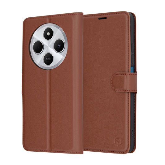 Capa para Xiaomi Poco C75 / Redmi 14C, Techsuit, Leather Folio, Castanha
