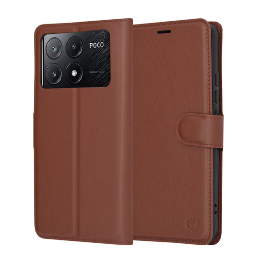 Capa para Xiaomi Poco X6 Pro, Techsuit, Leather Folio, Castanha