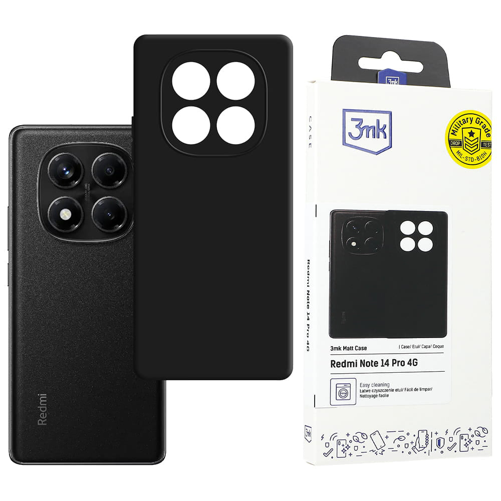 Capa para Xiaomi Redmi Note 14 Pro 4G, 3MK, Preta Mate
