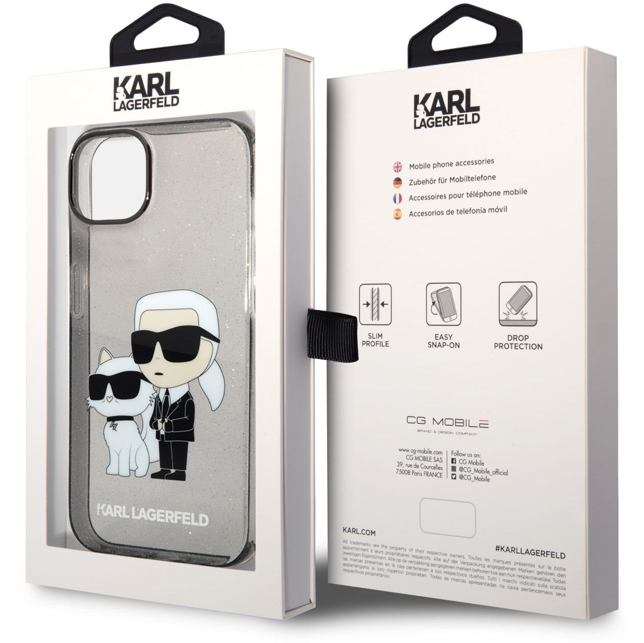 Capa para Apple iPhone 14 Plus, Karl Lagerfeld, IML Glitter Karl and Choupette NFT, Preta