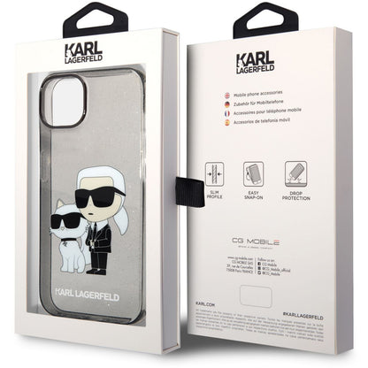 Capa para Apple iPhone 14 Plus, Karl Lagerfeld, IML Glitter Karl and Choupette NFT, Preta