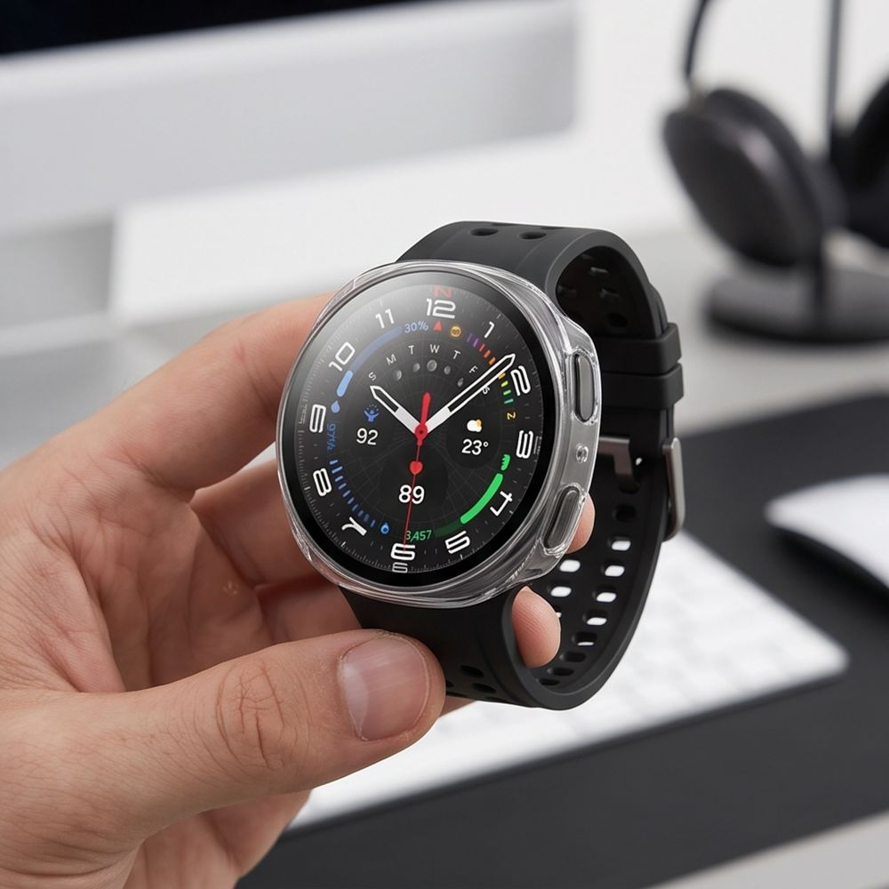 Capa Tech-Protect Defense para Samsung Galaxy Watch 9 / Watch8 44mm, Conjunto de 2 peças, Preta / Transparente