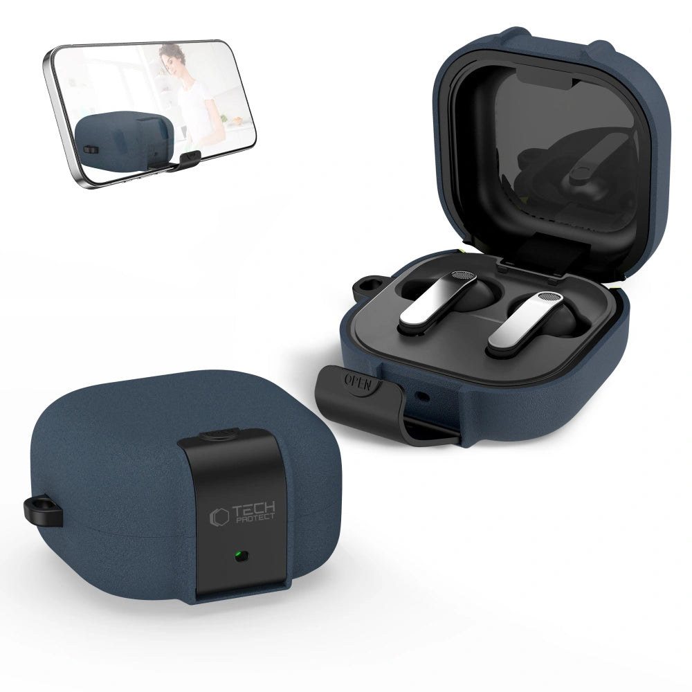 Capa Tech-Protect Slim Hook para Samsung Galaxy Buds4 / Buds4 Pro, Azul Marinho