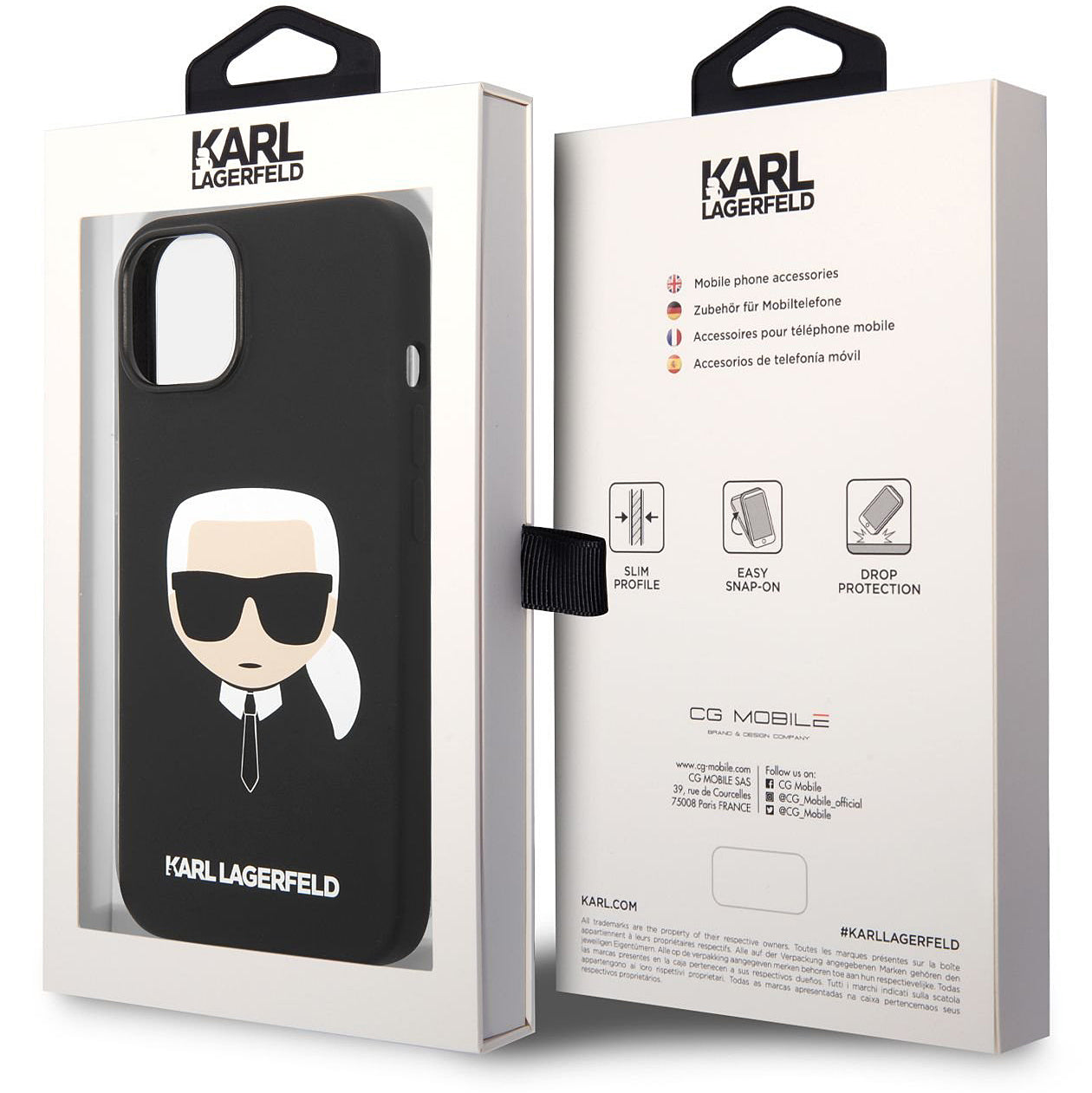 Capa MagSafe para Apple iPhone 14 Plus, Karl Lagerfeld, Silicone Líquido Karl Head, Preta