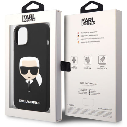 Capa MagSafe para Apple iPhone 14 Plus, Karl Lagerfeld, Silicone Líquido Karl Head, Preta