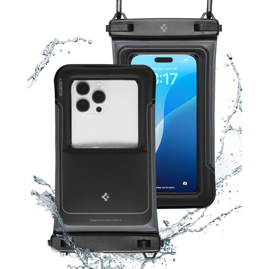 Capa Universal Waterproof para Telefone até 6.9 polegadas, Spigen, A611P, Conjunto de 2 peças, Preto Fosco ACS09348
