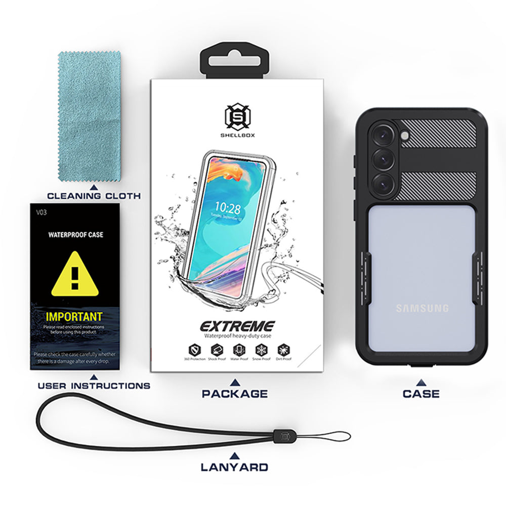 Capa à prova de água para Samsung Galaxy S23+ S916, ShellBox, Preta